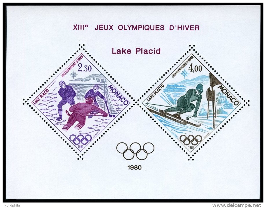 MONACO 1419/20 **, 1980, Olympische Winterspiele, Sonderdruck Als Block, Pracht, Mi. 220.- - Autres & Non Classés
