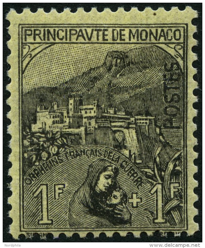 MONACO 32 *, 1919, 1 Fr. Schwarz Auf Gelb, Falzrest, üblich Gezähnt Pracht, Signiert, Mi. 450.- - Autres & Non Classés