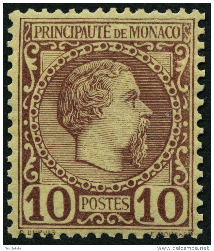 MONACO 4 *, 1885, 10 C. Rotbraun Auf Sämisch, Falzrest, Pracht, Mi. 90.- - Autres & Non Classés