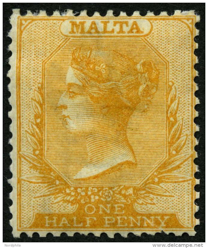 MALTA 2B *, 1863, 1/2 P. Braunorange, Gezähnt K 14, Falzreste, Kleiner Zahnfehler Sonst Pracht, Mi. 120.- - Malte