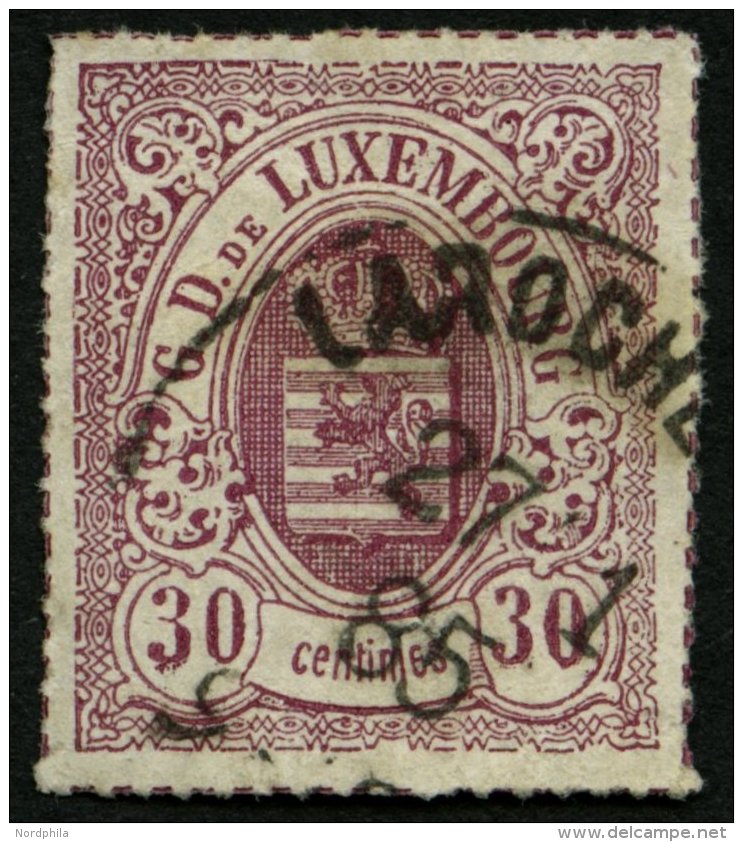 LUXEMBURG 21 O, 1871, 30 C. Lilarot, Pracht, Mi. 100.- - Service