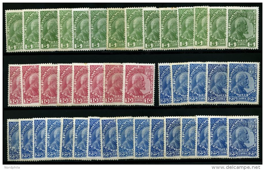 SAMMLUNGEN, LOTS 1-3x *, 1912, Fürst Johann II, Gestrichenes Papier, Nr. 1x (14x), 2x (8x) Und 3x (21x), Lot In Unt - Collections