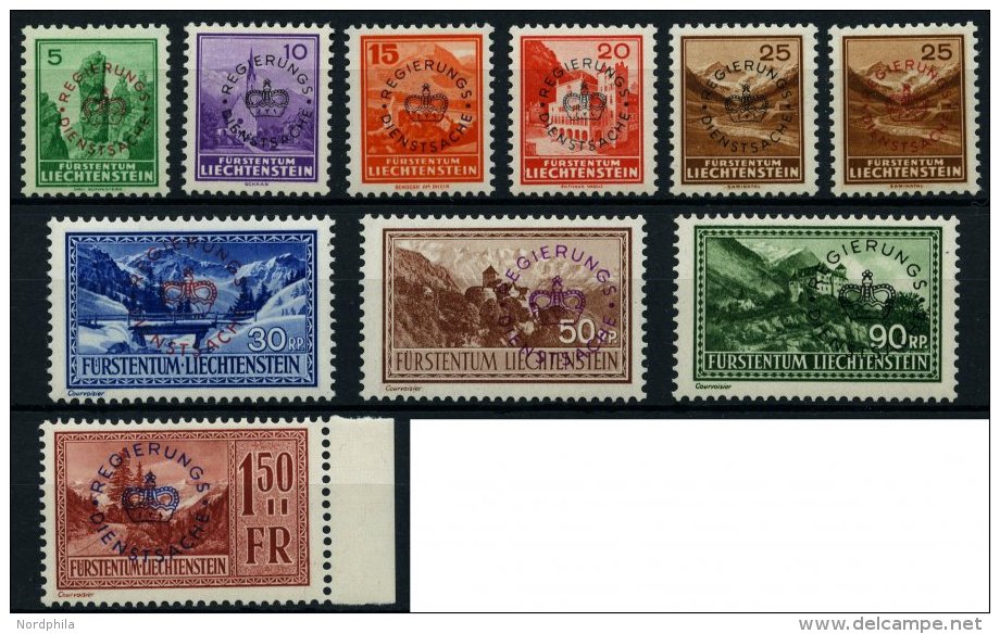 DIENSTMARKEN D 11-19a,b **, 1934, Freimarken, 25 Rp. Beide Aufdruckfarben, 10 Prachtwerte, Mi. 380.- - Service