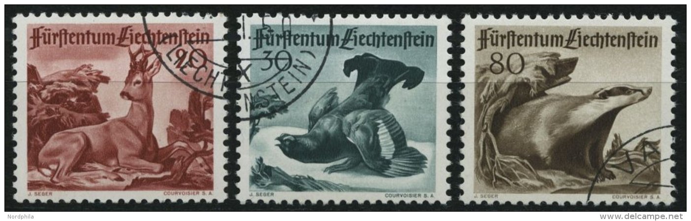 LIECHTENSTEIN 285-87 O, 1950, 3. Jagdserie, Prachtsatz, Mi. 80.- - Autres & Non Classés