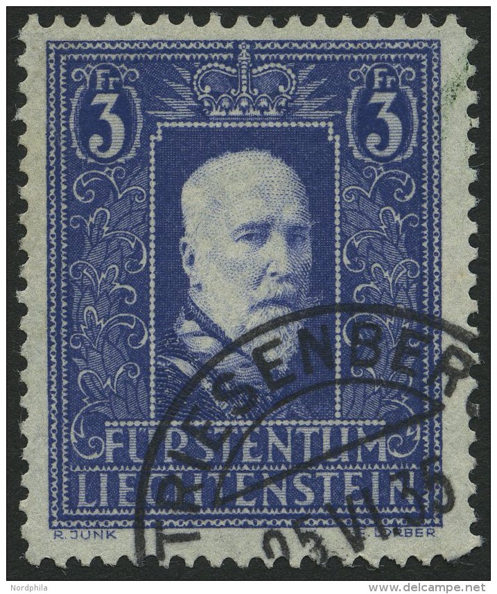 LIECHTENSTEIN 141I O, 1933, 3 Fr. Fürst Franz I, Pracht, Fotoattest Marxer, Mi. 280.- - Oblitérés
