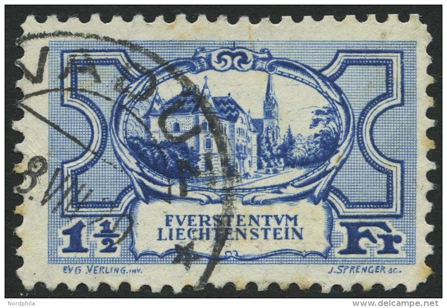 LIECHTENSTEIN 71 O, 1925, 11/2 Fr. Regierungsgebäude, Feinst, Mi. 130.- - Autres & Non Classés