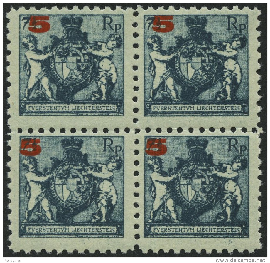 LIECHTENSTEIN 61A VB *, **, 1924, 5 Auf 71/2 Rp. Schwarzblau, Gezähnt L 91/2, Im Viererblock, 2 Marken Postfrisch, - Autres & Non Classés