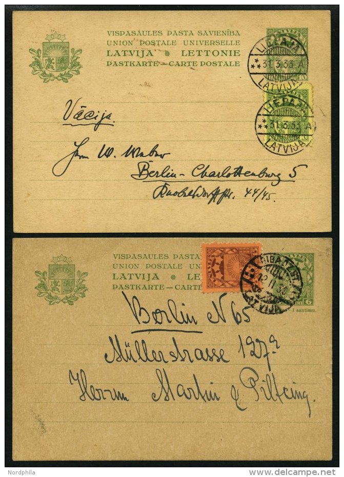 LETTLAND P 5/6 BRIEF, 1927/9, 6 Und 10 S. Landeswappen, Je Mit Zusatzfrankatur, 2 Prachtkarten - Lettonie