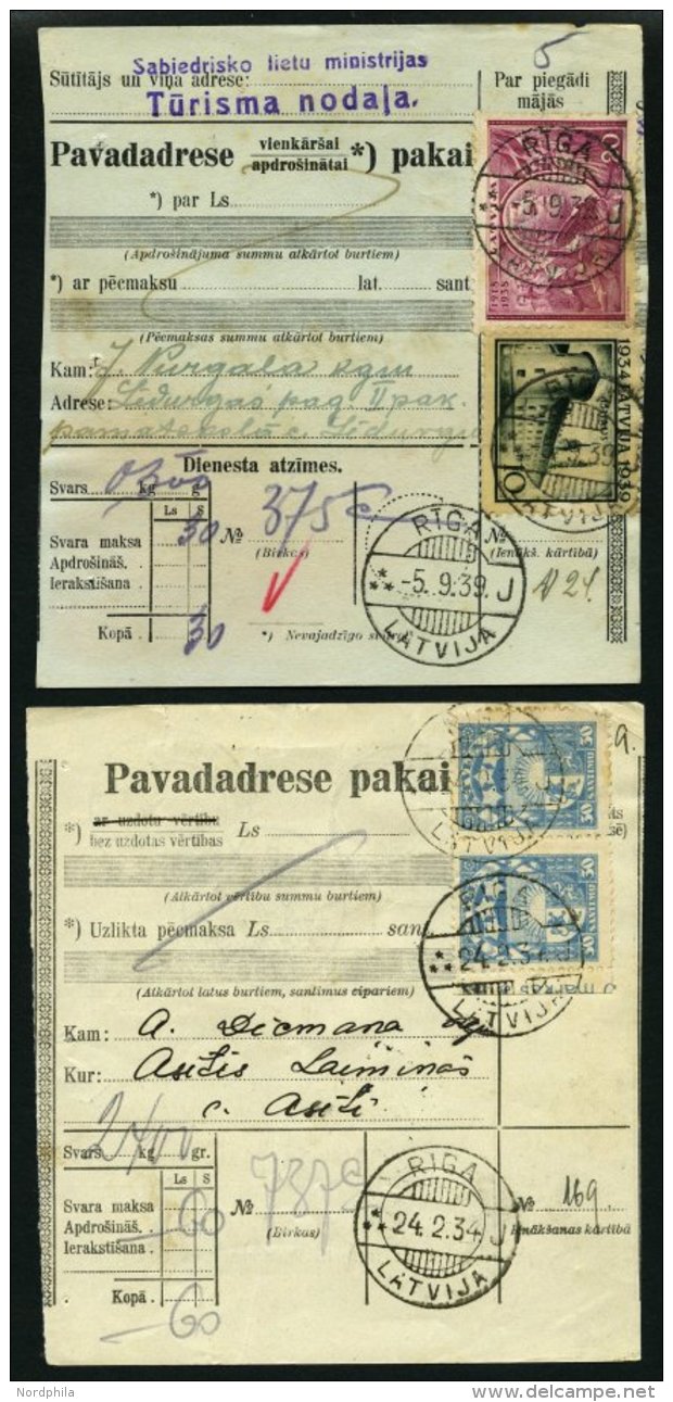 LETTLAND U.a. 267,273 BRIEF, 1934/9, 20 S. Lilarosa Und 10 S. Schwarzgrün, 2 Verschiedene Frankierte Paketkarten, P - Lettonie
