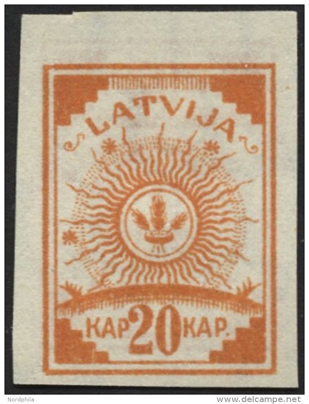 LETTLAND 19DD (*), 1919, 20 K. Orange Mit Doppelseitigem Druck, Ohne Gummi, Pracht - Lettonie