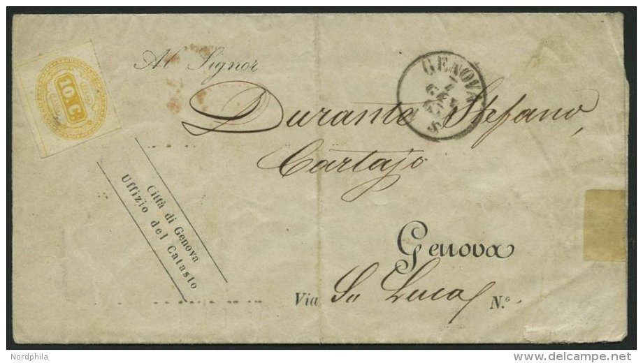 PORTOMARKEN P 1a BRIEF, 1863, 10 C. Gelb Auf Dienstbrief Mit K1 GENOVA, Pracht - Taxe