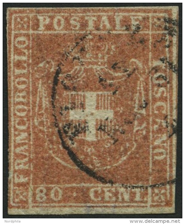 TOSCANA 22 O, 1860, 80 C. Hellbräunlichrot, Links Teils Minimal Berührt Sonst Vollrandig Pracht, Gepr. U.a. Dr - Toscane