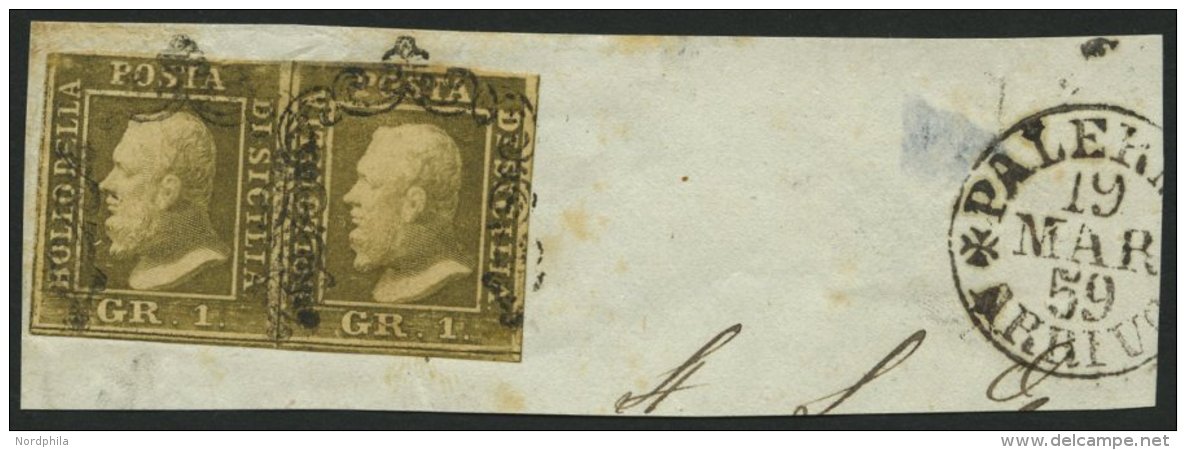 SIZILIEN 2b Paar BrfStk, 1859, 1 Gr. Braunoliv Im Waagerechten Paar Auf Großem Kabinettbriefstück - Sicile