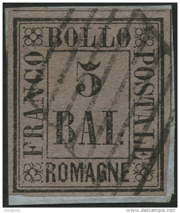 ROMAGNA 6 BrfStk, 1859, 5 Baj. Schwarz Auf Violett Auf Knappem Briefstück, Pracht, Gepr. U.a. Drahn, Mi. 420.- - Romagne