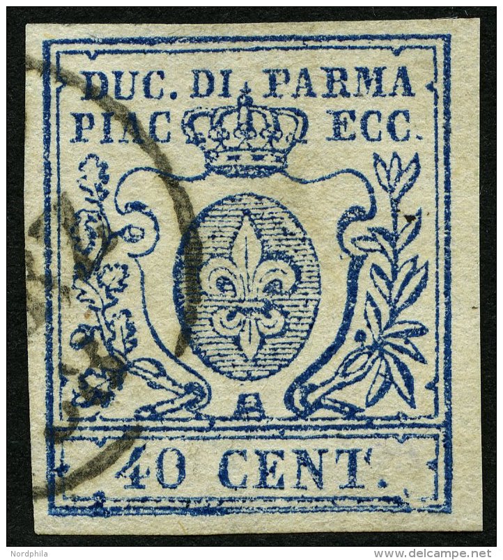 PARMA 11II O, 1857, 40 C. Blau, Schmale 0, Pracht, Mi. 420.- - Parme