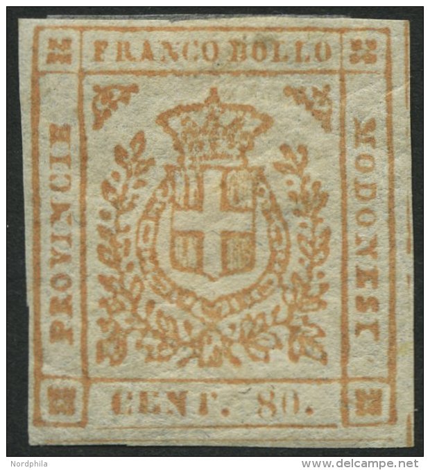 MODENA 11 *, 1859, 80 C. Bräunlichgelb, Falzrest, Feinst, Signiert Gebrüder Senf, Mi. 150.- - Modène