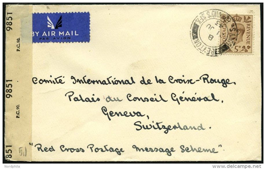 BRITISCHE MILITÄRPOST 1943, Kriegsgefangenenbrief Mit Militärzensur Und Zensurstreifen, Handschriftlich Red Cr - Oblitérés