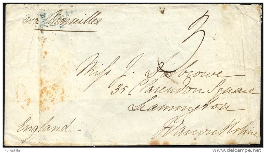 BRITISCHE MILITÄRPOST 1856, Rückseitig Blaugrüner K1 ...POST OFFICE Sowie Vorderseitig Handschrifltich Ta - Oblitérés