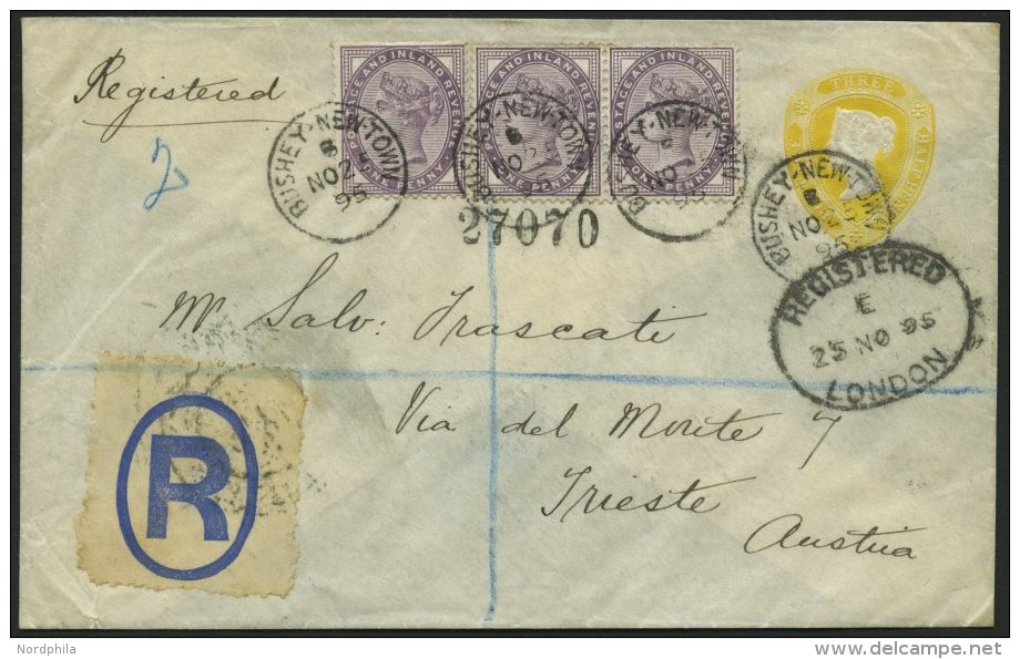 GROSSBRITANNIEN 65 BRIEF, 1895, 1 P. Königin Victoria Im Paar Und Einzelmarke Auf Privatganzsache 3 P. Gelb, R-Umsc - Oblitérés
