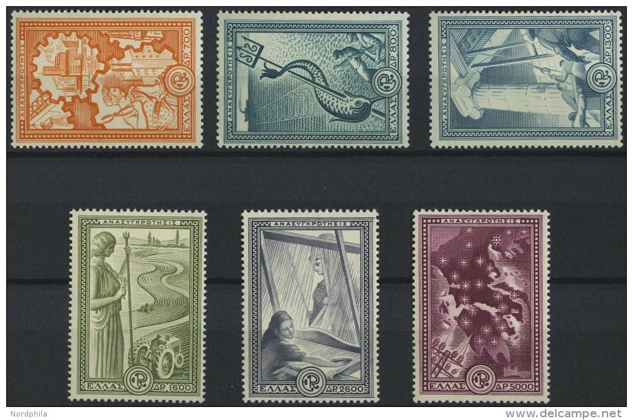 GRIECHENLAND 582-87 **, 1951, Wiederaufbau, Prachtsatz, Mi. 220.- - Autres & Non Classés