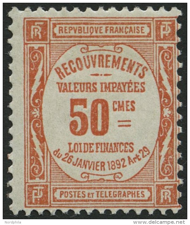 PORTOMARKEN P 39 *, 1909, 50 C. Ziegelrot, Falzreste, Pracht Mi. 350.- - Timbres-taxe