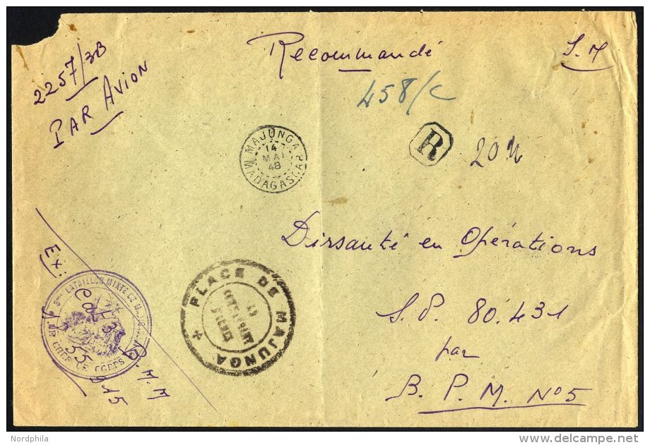 FRANKREICH FELDPOST 1948, K2 3. BATAILLON MIXTE DE MADAGASKAR Auf Eingeschriebenem Luftpost-Militär-Dienstbrief Aus - Autres & Non Classés