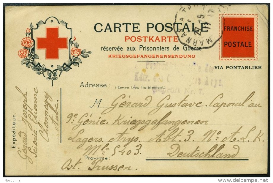 FRANKREICH FELDPOST 1917, Kriegsgefangenen-Vordruckkarte Vom Roten Kreuz Mit Gebührenfreiheitsvermerk In Ein Lager - Lettres & Documents