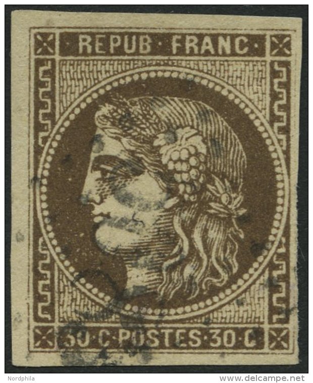 FRANKREICH 42a O, 1870, 30 C. Braun, Links Lupenrandig Sonst Vollrandig Pracht, Mi. 260.- - Autres & Non Classés