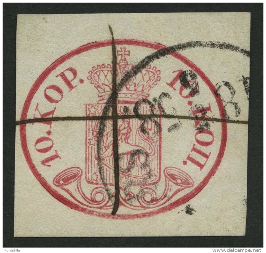 FINNLAND 2x O, 1856, 10 K. Karmin, Gewöhnliches Papier, Mit Ortsstempel Und Federkreuz, Breitrandig, Pracht, Gepr. - Oblitérés