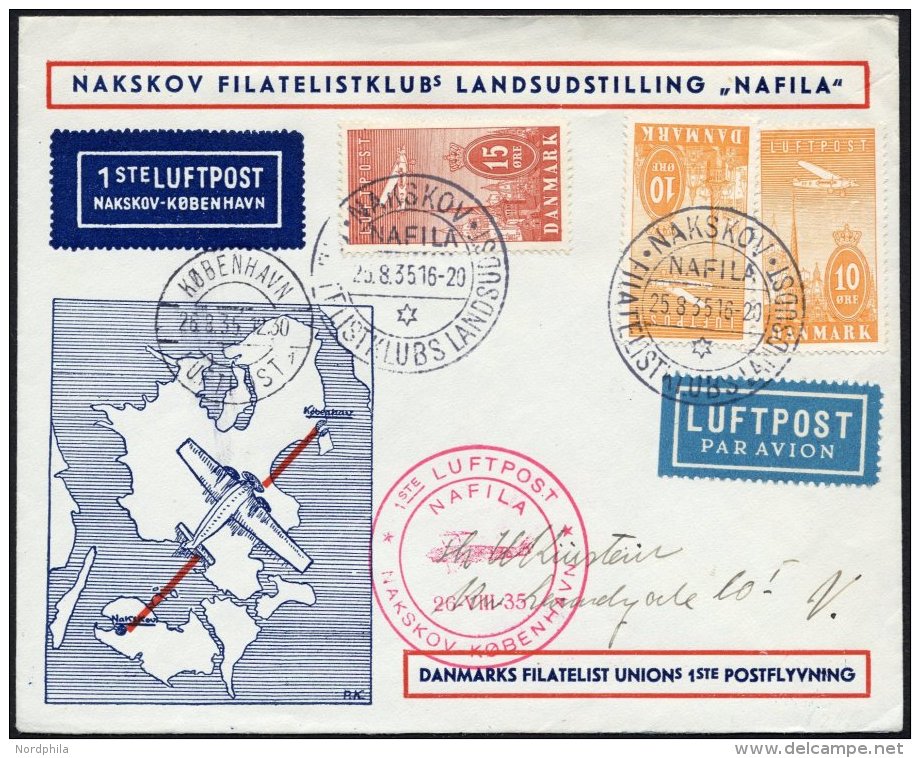 ERSTFLÜGE 218/9 BRIEF, 25/6.8.1935, Nakskov-Copenhagen, NAFILA, Sonderumschlag, Pracht, Müller 79 - Autres & Non Classés