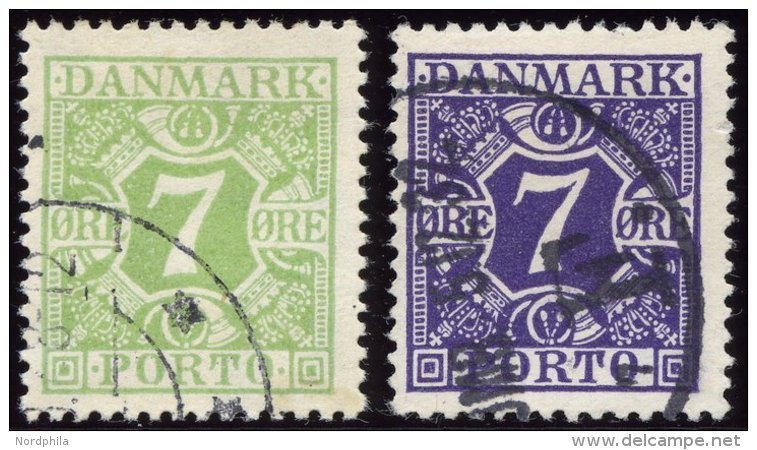 PORTOMARKEN P 12,21 O, 1927/30, 7 Ø Gelbgrün Und Bläulichviolett, 2 Prachtwerte, Mi. 64.- - Autres & Non Classés