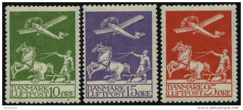 DÄNEMARK 143-45 *, 1925, Flugpost, Falzreste, Prachtsatz - Oblitérés