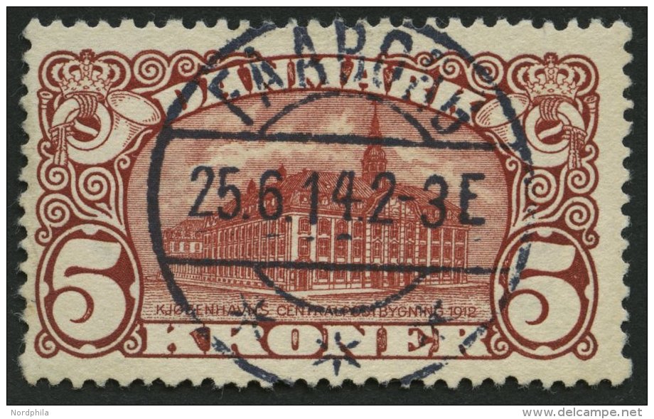 DÄNEMARK 66 O, 1912, 5 Kr. Hauptpost, Wz. 1, Idealer Stempel, Pracht - Oblitérés