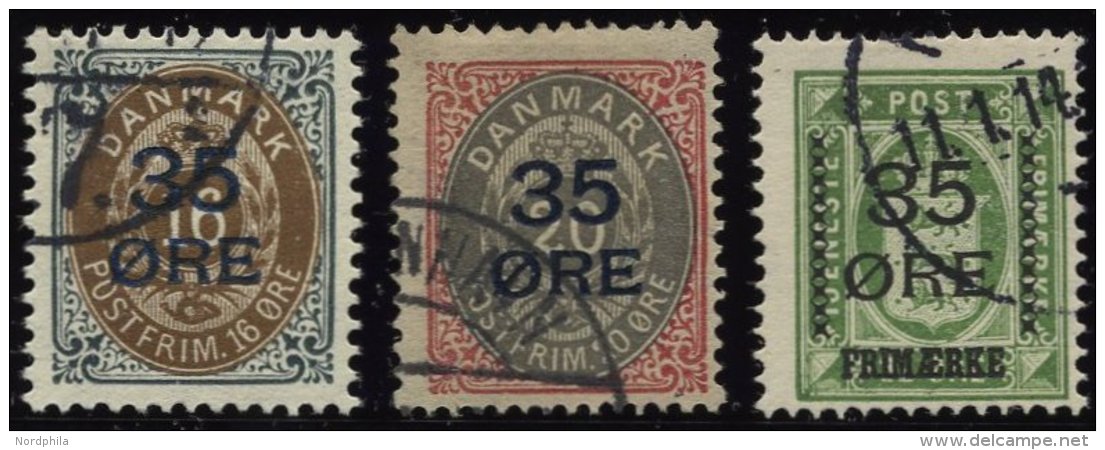 DÄNEMARK 60-62 O, 1912, 35 Ø-Aufdruck, Prachtsatz, Mi. 150.- - Oblitérés