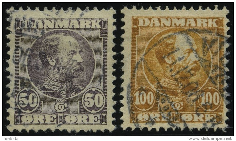 DÄNEMARK 51/2 O, 1905, 50 ø Dunkellila Und 100 ø Gelbbraun, 2 Prachtwerte, Mi. 80.- - Oblitérés