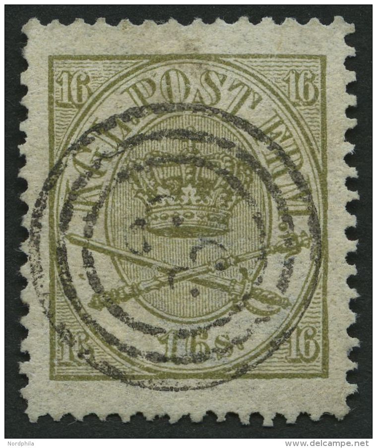 DÄNEMARK 15A O, 1864, 16 S. Oliv, Gezähnt K 13:121/2, Nummernstempel 33, Pracht, Mi. 110.- - Oblitérés