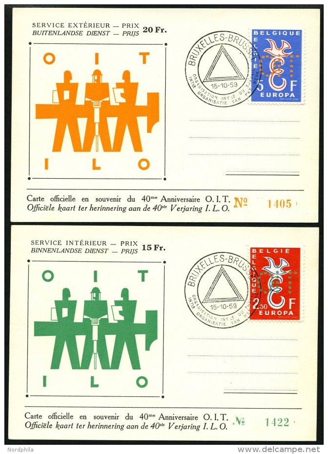 BELGIEN 1117/8 BRIEF, 1958, Europa Auf 2 Privaten Postkarten Mit Lochung OIT, Pracht - Belgique