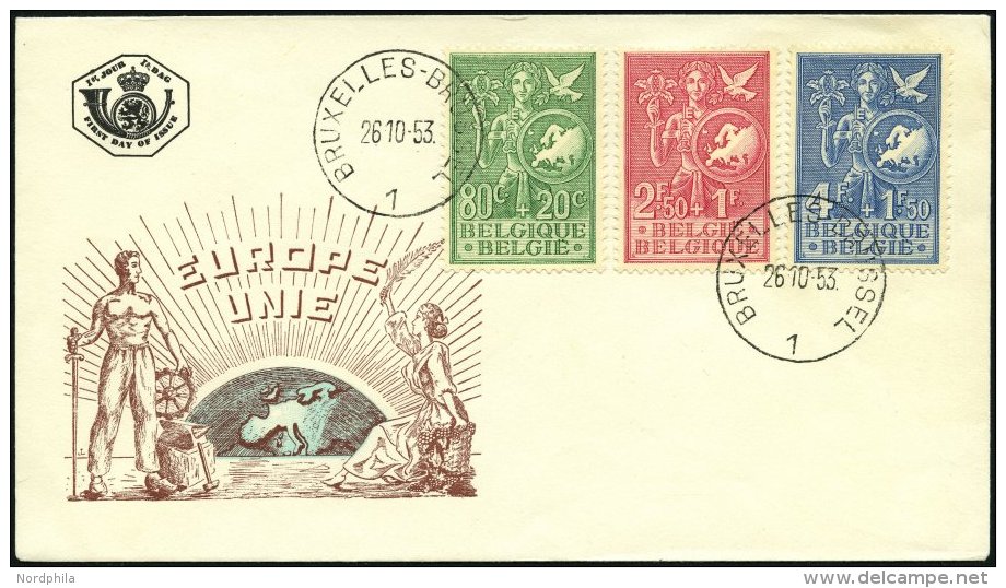 BELGIEN 976-78 BRIEF, 1953, Büro Der Europäischen Jugend Auf FDC, Pracht, Mi. 100.- - Belgique