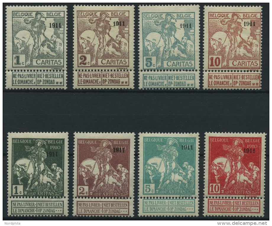 BELGIEN 81-88II *, 1911, Nationalfond, Falzreste, Prachtsatz, Mi.Nr. 81-84II Gepr. Drahn, Mi. 300.- - Belgique