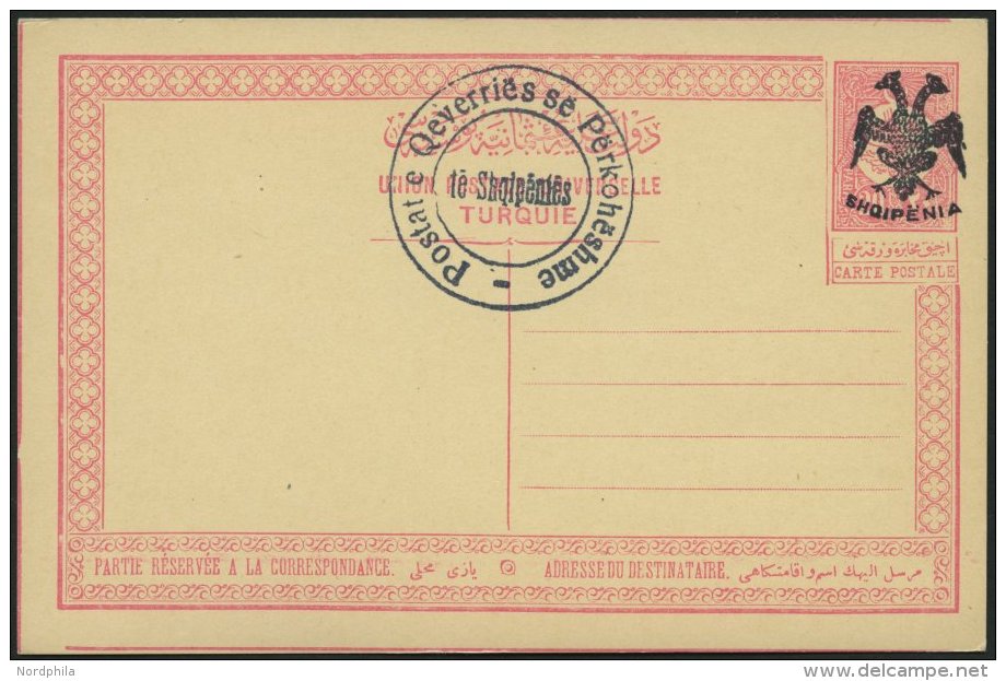 ALBANIEN P 1 BRIEF, 1913, 20 Pa. Rot Auf Rosa, Aufdruck Schwarz, Ungebraucht, Pracht, Mi. 1000.- - Albanie