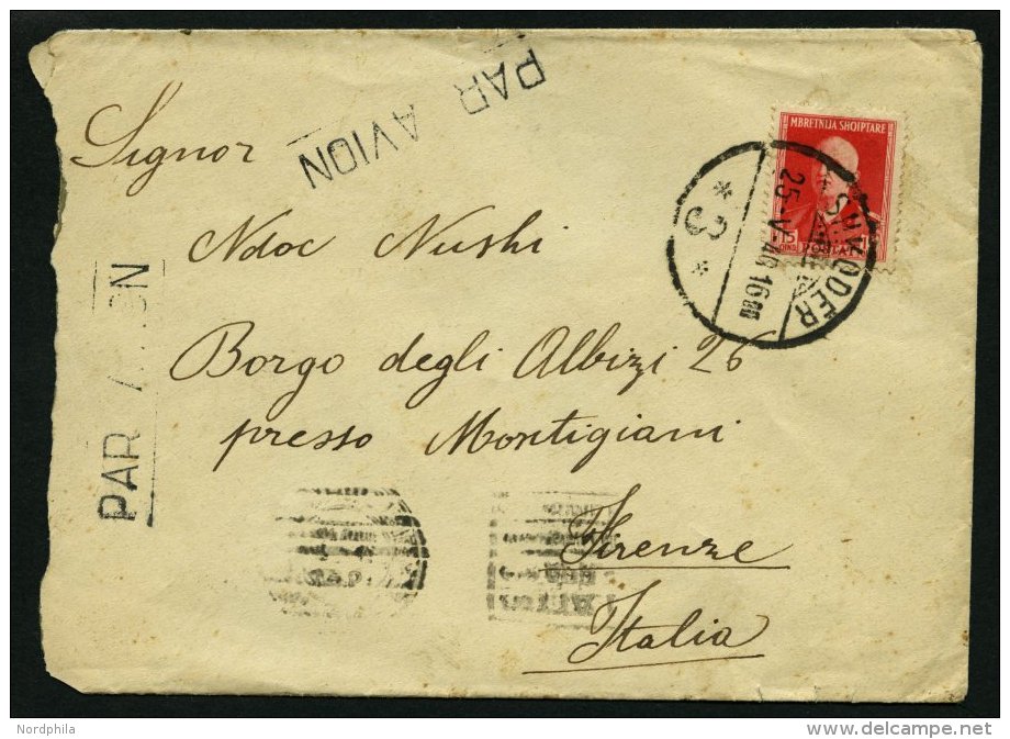 ALBANIEN 303 BRIEF, 25.5.1940, 15 Q. Rot Auf Luftpostbrief Während Der Italienischen Besetzung Von SHKODER Nach Ita - Albanie