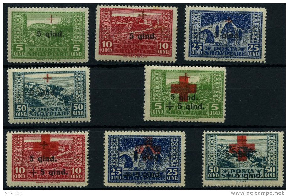 ALBANIEN 96-103 **, 1924, Rotes Kreuz I Und II, Nr. 103 Gummiknitter Sonst 2 Prachtsätze, Mi. 200.- - Albanie