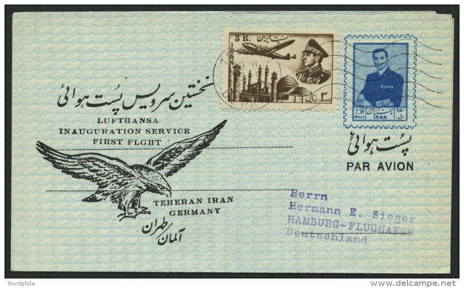 DEUTSCHE LUFTHANSA 113a BRIEF, 12.9.1956, Teheran-Hamburg, Verspätete Post Aus Teheran, Prachtbrief - Usati