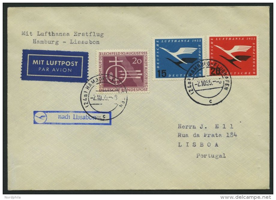 DEUTSCHE LUFTHANSA 44 BRIEF, 2.10.1955, Hamburg-Lissabon, Prachtbrief - Gebruikt