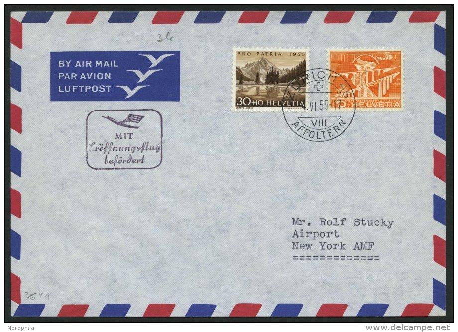 DEUTSCHE LUFTHANSA 41 BRIEF, 11.6.1955, Frankfurt-New York, Brief Aus Der Schweiz, Pracht - Oblitérés