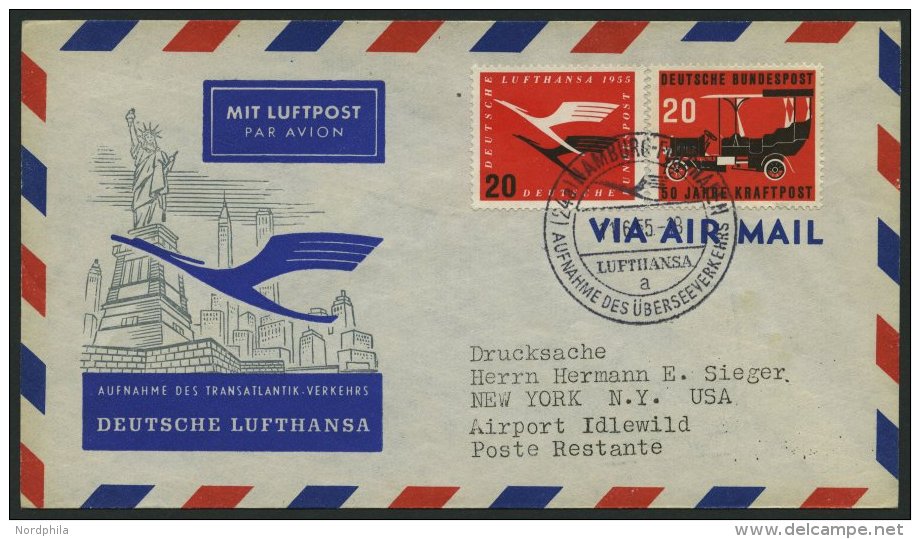 DEUTSCHE LUFTHANSA 40 BRIEF, 11.6.1955, Hamburg-New York, Prachtbrief - Oblitérés