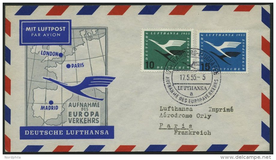DEUTSCHE LUFTHANSA 31 BRIEF, 17.5.1955, Hamburg-Paris, Prachtbrief - Oblitérés