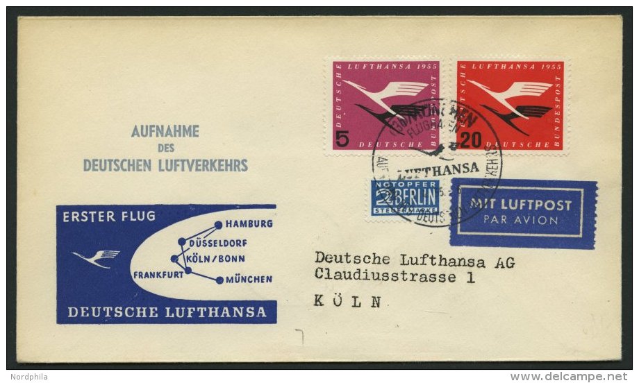 DEUTSCHE LUFTHANSA 7 BRIEF, 1.4.1955, München-Köln/Wahn, Brief Feinst - Oblitérés