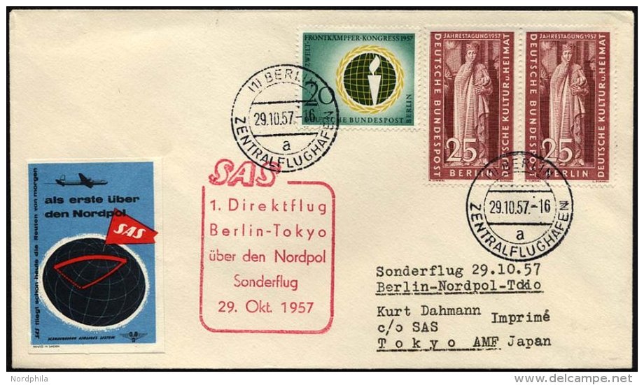 ERST-UND ERÖFFNUNGSFLÜGE 29.10.57, Berlin-Tokyo, 1. Direktflug über Den Nordpol, Prachtbrief - Lettres & Documents