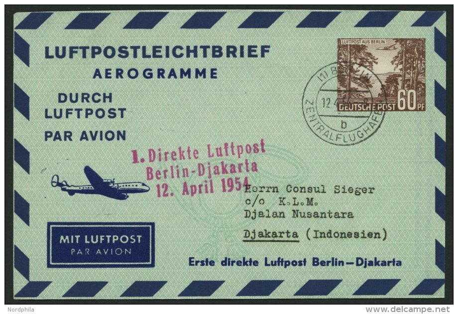 ERST-UND ERÖFFNUNGSFLÜGE 2472A BRIEF, 12.4.54, Berlin-Djakarta Auf Luftpostleichtbrief! (ohne Mitteilungen), P - Lettres & Documents